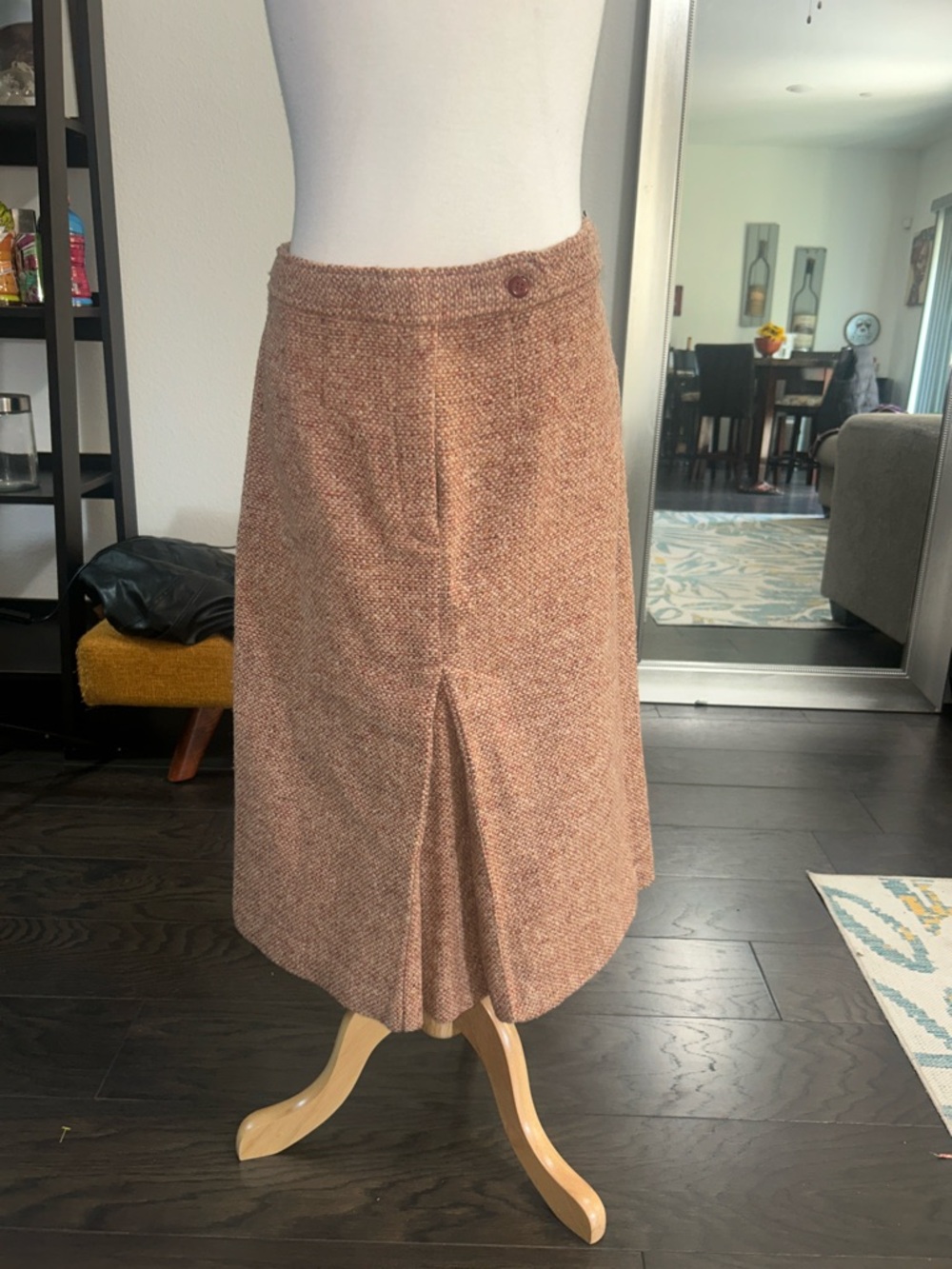 Wool-Blend A-Line Skirt in Rust Brown